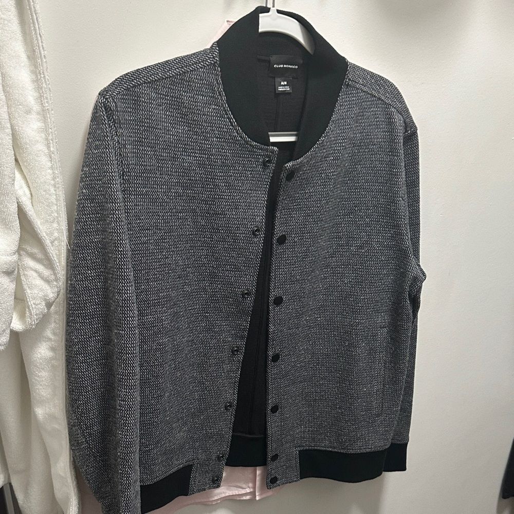 Club Monaco Men’s Charcoal Gray and Black Varsity Jacket Like New Coat Medium